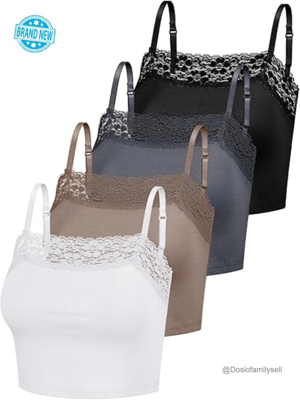 4 Pack Lace Cami Bralettes Spaghetti Strap Crop Tanks